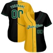 Men's Custom Black Kelly Green-Gold Authentic Split Fashion Baseball Jersey - Image 2