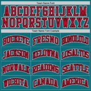 Men's Custom Aqua Red-Black Authentic Baseball Jersey - Image 5