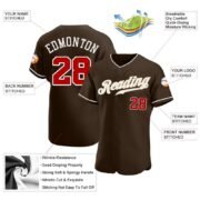 Men's Custom Brown Red-White Authentic Baseball Jersey - Image 3