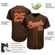 Men's Custom Brown Orange-White Authentic Baseball Jersey - Image 3