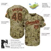 Men's Custom Camo Olive-Red Authentic Baseball Jersey - Image 5